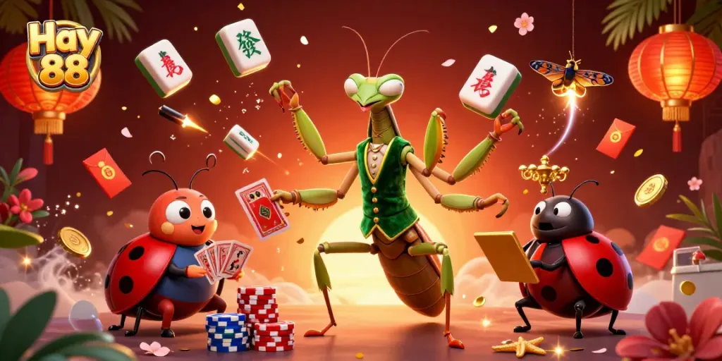 Experience thrilling gaming with Hay 88's vibrant 3D casino scene showcasing extravagant characters and festive elements.
