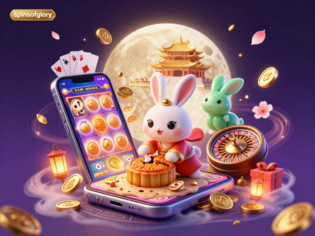 Engage in the thrilling world of spinsofglory with a vibrant 3D illustration showcasing casino elements and folklore magic.