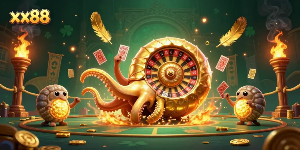 Experience the thrill of xx88 with a dynamic nautilus roulette scene filled with vibrant casino elements.