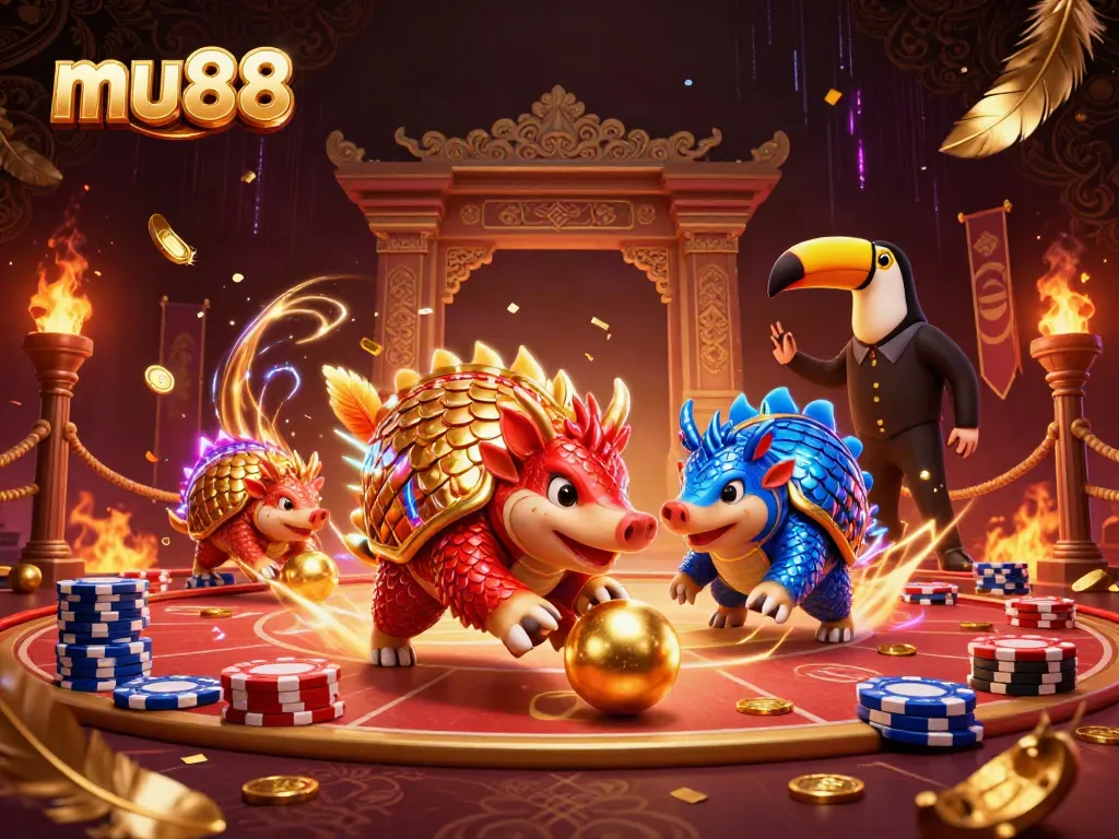 Experience thrilling gameplay with mu88's vibrant pangolins and golden casino elements.