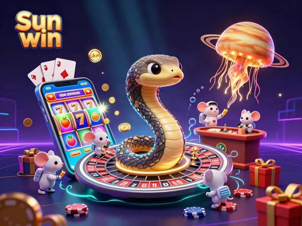 Bet on Sun win's 3D casino where astronaut mice spin reels with gold coins and interactive gameplay.