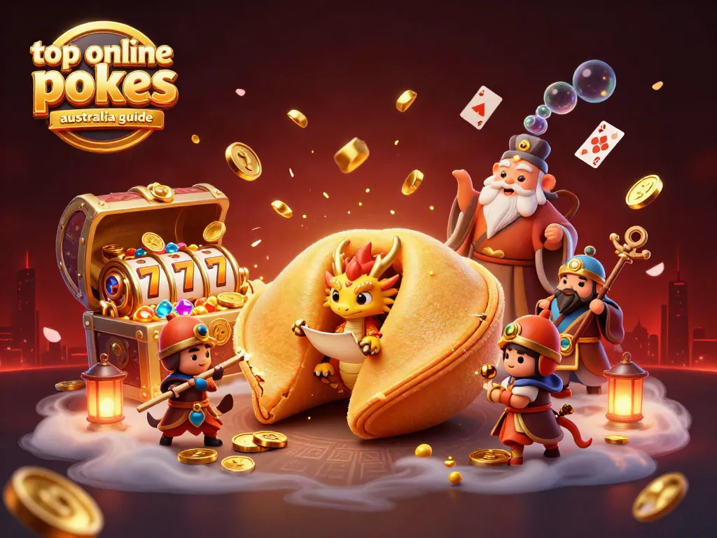 Experience the top online pokies Australia guide with a rich illustration of a bustling casino scene.