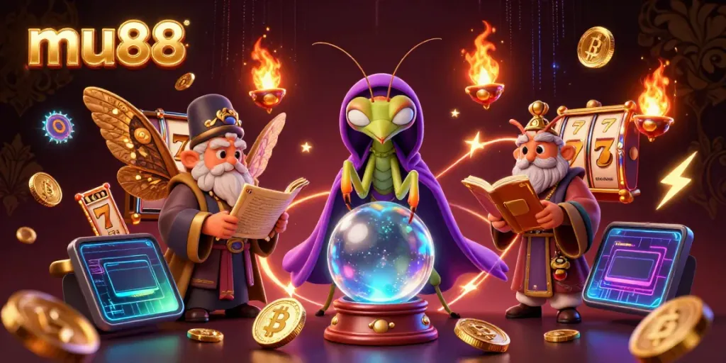 Experience thrilling jackpots at mu88 with vibrant characters and dynamic casino elements in a mystical scene.